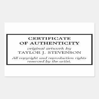 Sticker Rectangulaire Certificat d'authenticité noir blanc