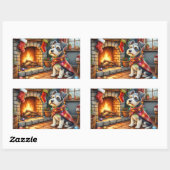Sticker Rectangulaire Cesky Terrier Fireplace with Christmas Lights (Feuille)