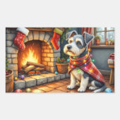 Sticker Rectangulaire Cesky Terrier Fireplace with Christmas Lights (Devant)