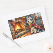 Sticker Rectangulaire Cesky Terrier Fireplace with Christmas Lights (Enveloppe)