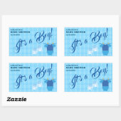 Sticker Rectangulaire C'est un garçon ! Baby shower bleu moderne. Servie (Feuille)
