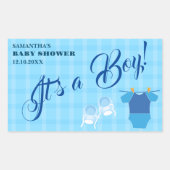 Sticker Rectangulaire C'est un garçon ! Baby shower bleu moderne. Servie (Devant)