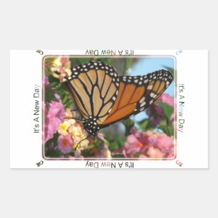 Sticker Rectangulaire C'est un jour nouveau (papillon Monarque)