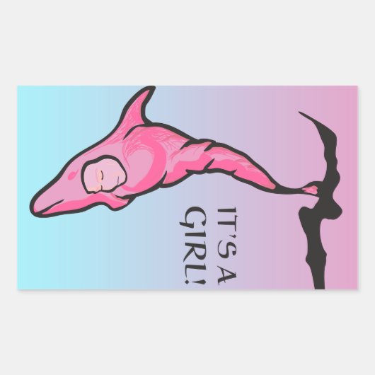 Sticker Rectangulaire c'est une fille ! (cocon dauphin) (Devant)