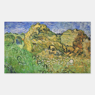 Sticker Rectangulaire Champ avec piles de blé par Vincent van Gogh