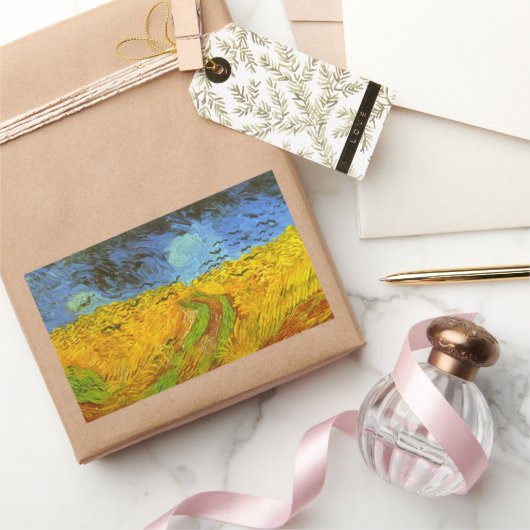Sticker Rectangulaire Champ de blé avec corbeaux de Vincent van Gogh (Cadeaux)