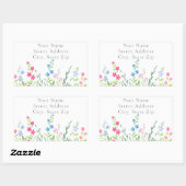 Sticker Rectangulaire Champ de Fleurs sauvages d'aquarelle mixte Étiquet (Feuille)
