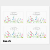 Sticker Rectangulaire Champ de Fleurs sauvages d'aquarelle mixte Étiquet (Feuille)