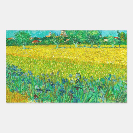 Sticker Rectangulaire Champ Van Gogh avec Irises près d'Arles (Devant)