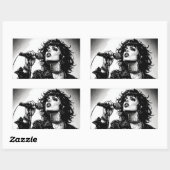 Sticker Rectangulaire Chanteuse Goth Punk Style Graphique Rétro (Feuille)