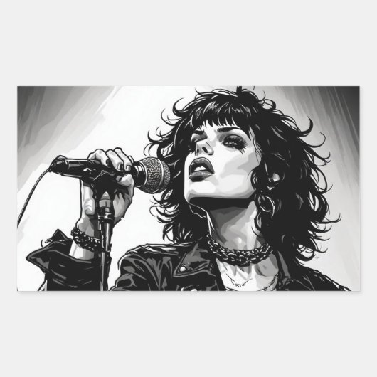 Sticker Rectangulaire Chanteuse Goth Punk Style Graphique Rétro (Devant)