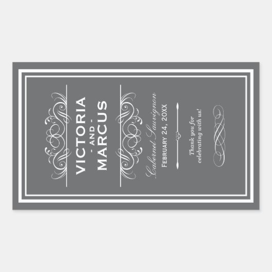 Sticker Rectangulaire Charcoal Grey Élégant Mariage Monogramme Bouteille (Devant)