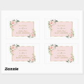 Sticker Rectangulaire Charm rose Fleurs blanches Or Baby shower cadre Or (Feuille)