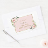 Sticker Rectangulaire Charm rose Fleurs blanches Or Baby shower cadre Or (Enveloppe)