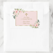 Sticker Rectangulaire Charmante Pink Floral Gold First Holy Communion (Sac)