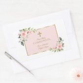 Sticker Rectangulaire Charmante Pink Floral Gold First Holy Communion (Enveloppe)