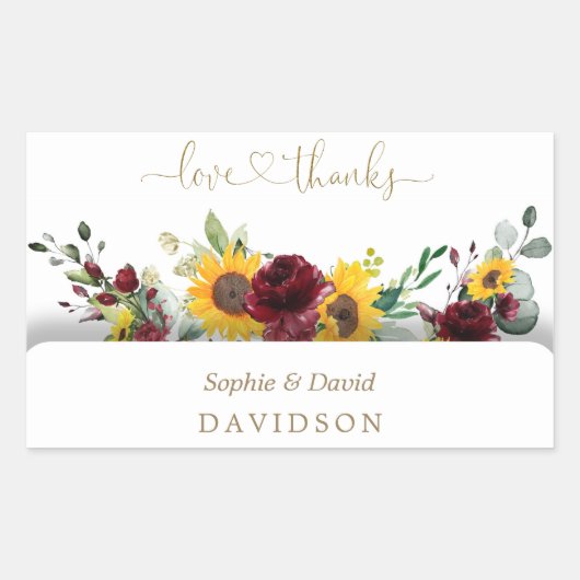 Sticker Rectangulaire Charming Fall Burgundy Sunflowers Mariage (Devant)