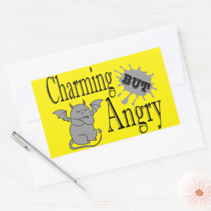 Sticker Rectangulaire Charming mais en colère petit chat diable drôle ci