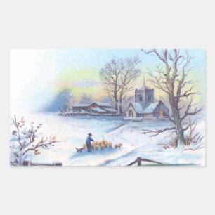 Sticker Rectangulaire Charming Winter Scène 2