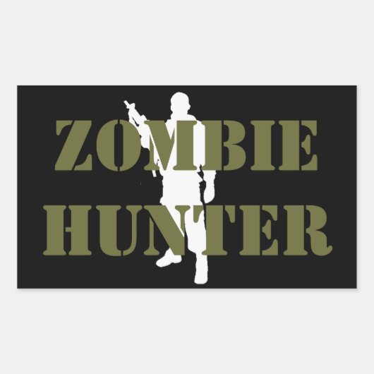 Sticker Rectangulaire Chasseur de ZOMBIE Cool (Devant)