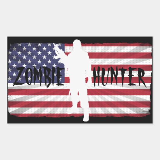 STICKER RECTANGULAIRE CHASSEUR DE ZOMBIES DRAPEAU AMÉRICAIN (Devant)