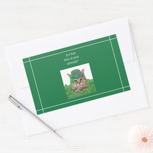 Sticker Rectangulaire Chat amusant à la Saint-Patrick (Enveloppe)