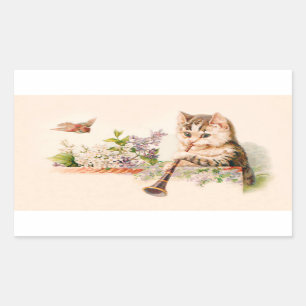 Sticker Rectangulaire Chat anthropomorphe jouant le klaxon - art vintage