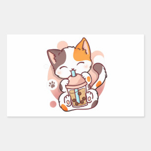 Sticker Rectangulaire Chat Boba Tea Bubble Tea Anime Kawaii Neko pour fi