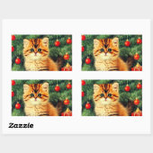 Sticker Rectangulaire Chat de Noël Vintage (Feuille)