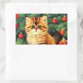 Sticker Rectangulaire Chat de Noël Vintage (Sac)