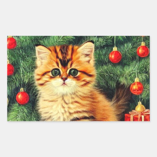 Sticker Rectangulaire Chat de Noël Vintage (Devant)