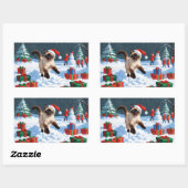 Sticker Rectangulaire Chat de Siamese coule en neige avec Casquette de N (Feuille)