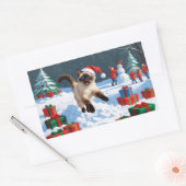 Sticker Rectangulaire Chat de Siamese coule en neige avec Casquette de N (Enveloppe)