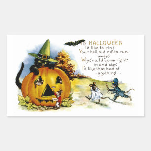 Sticker Rectangulaire Chat d'Halloween et souris
