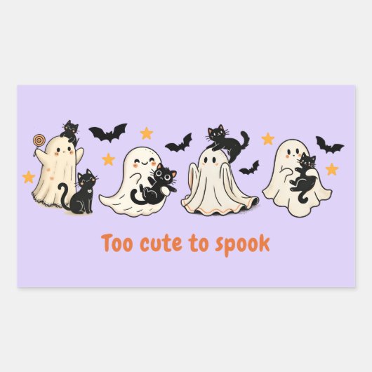 Sticker Rectangulaire Chat Éffrayant Fantôme Halloween mignon (Devant)