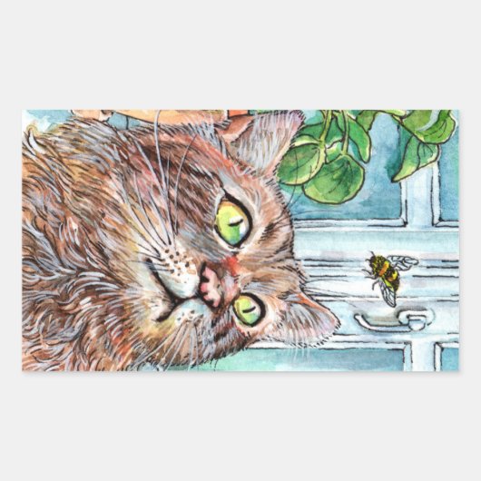 Sticker Rectangulaire Chat et abeille (Devant)