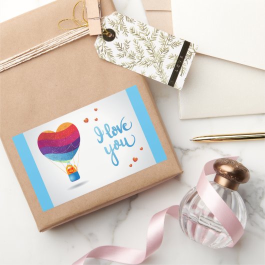 Sticker Rectangulaire Chat et ballon d'amour  (Cadeaux)