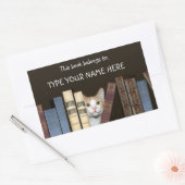 Sticker Rectangulaire Chat et livres (Enveloppe)