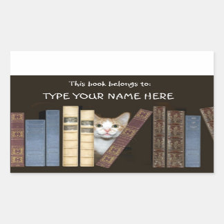 Sticker Rectangulaire Chat et livres