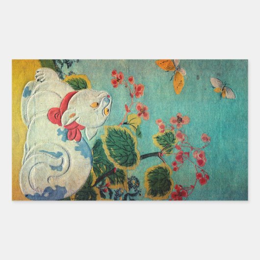 Sticker Rectangulaire Chat et papillon, Suzuki Harunobu (Devant)