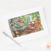 Sticker Rectangulaire Chat et poisson d'or (Enveloppe)