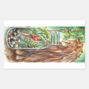 Sticker Rectangulaire Chat et poisson d'or