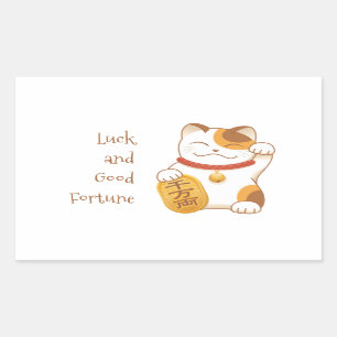 Sticker Rectangulaire Chat japonais chanceux, Maneki Neko s'en tire bien