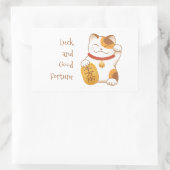 Sticker Rectangulaire Chat Lucky Japonais, Maneki Neko Chance Bonne Fort (Sac)