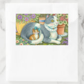 STICKER RECTANGULAIRE CHAT MÈRE ET CUISINE, FLEURS POTÉES, BOWS & LACE (Sac)