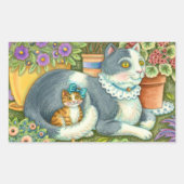 STICKER RECTANGULAIRE CHAT MÈRE ET CUISINE, FLEURS POTÉES, BOWS & LACE (Devant)