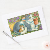 STICKER RECTANGULAIRE CHAT MÈRE ET CUISINE, FLEURS POTÉES, BOWS & LACE (Enveloppe)