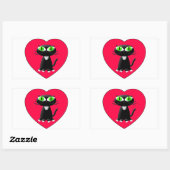 Sticker Rectangulaire Chat noir dans le coeur rouge (Feuille)