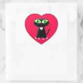 Sticker Rectangulaire Chat noir dans le coeur rouge (Sac)