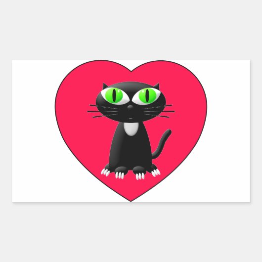 Sticker Rectangulaire Chat noir dans le coeur rouge (Devant)
